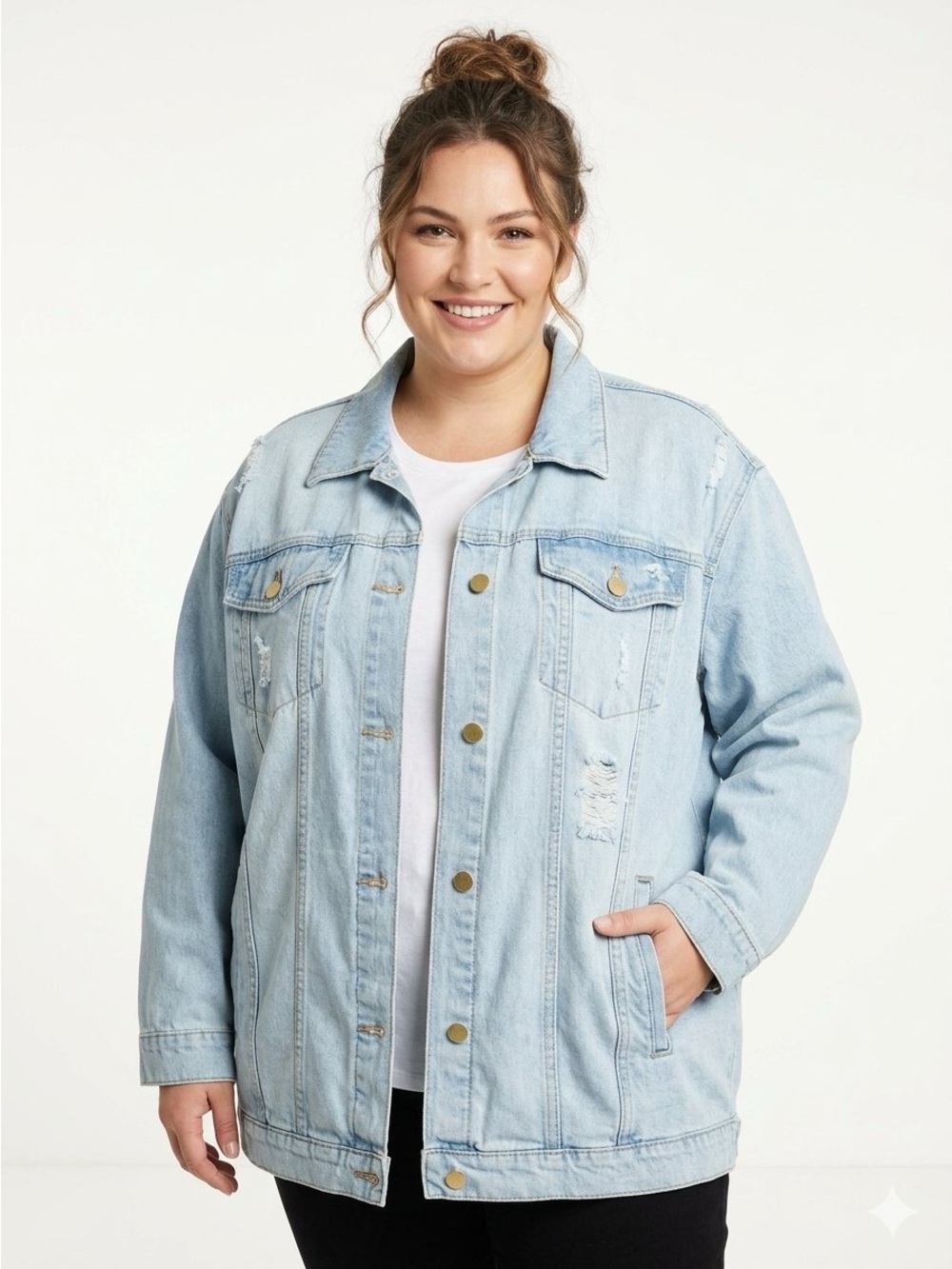 a.n.a Light Blue Distressed Denim Jacket
